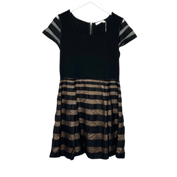 Anne Fontaine Latoya Striped Mesh Cocktail Dress Black Size 44 NEW - Picture 1 of 14